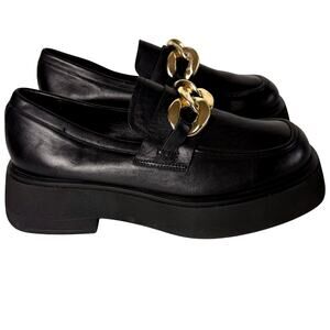 Steve Madden Harbor Loafer 9.5 Black Leather Shoe Platform Preppy Academia Punk